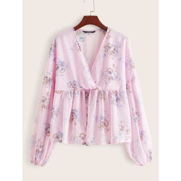 Lantern Sleeve Floral Print Semi Sheer Smock Top - Picture 3 of 14